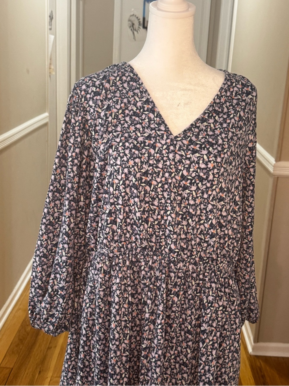 Ava & Viv Navy Floral V-Neck Dress with Pink Accents